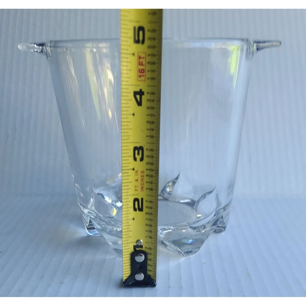 Vintage Made in Italy 1960's Clear Glass Ice Bucket Faceted Base Tab Handles